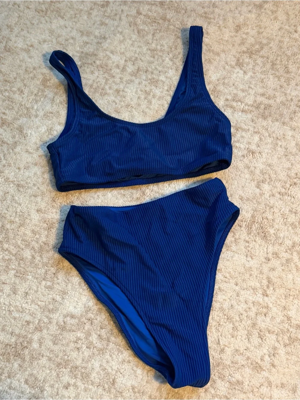 Frankie's Bikini Ribbed Navy Two-Piece Bikini Set (XS)